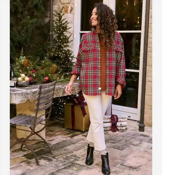 Frank & Eileen McLoghlin Utility Jacket Red Black Textured Flannel Size XS Small - Picture 5 of 14